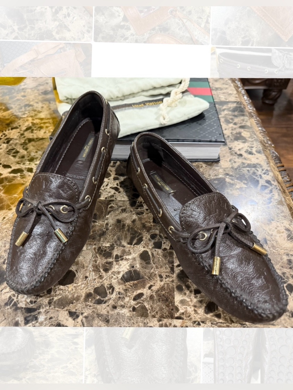 Louis Vuitton Gloria Monogram Embossed Leather Loafers Brown Women’s Size 37, 7